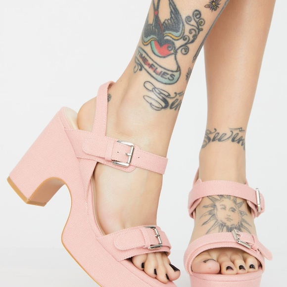 Dolls Kill Shoes - Dolls Kill Play Date pink denim platform heels